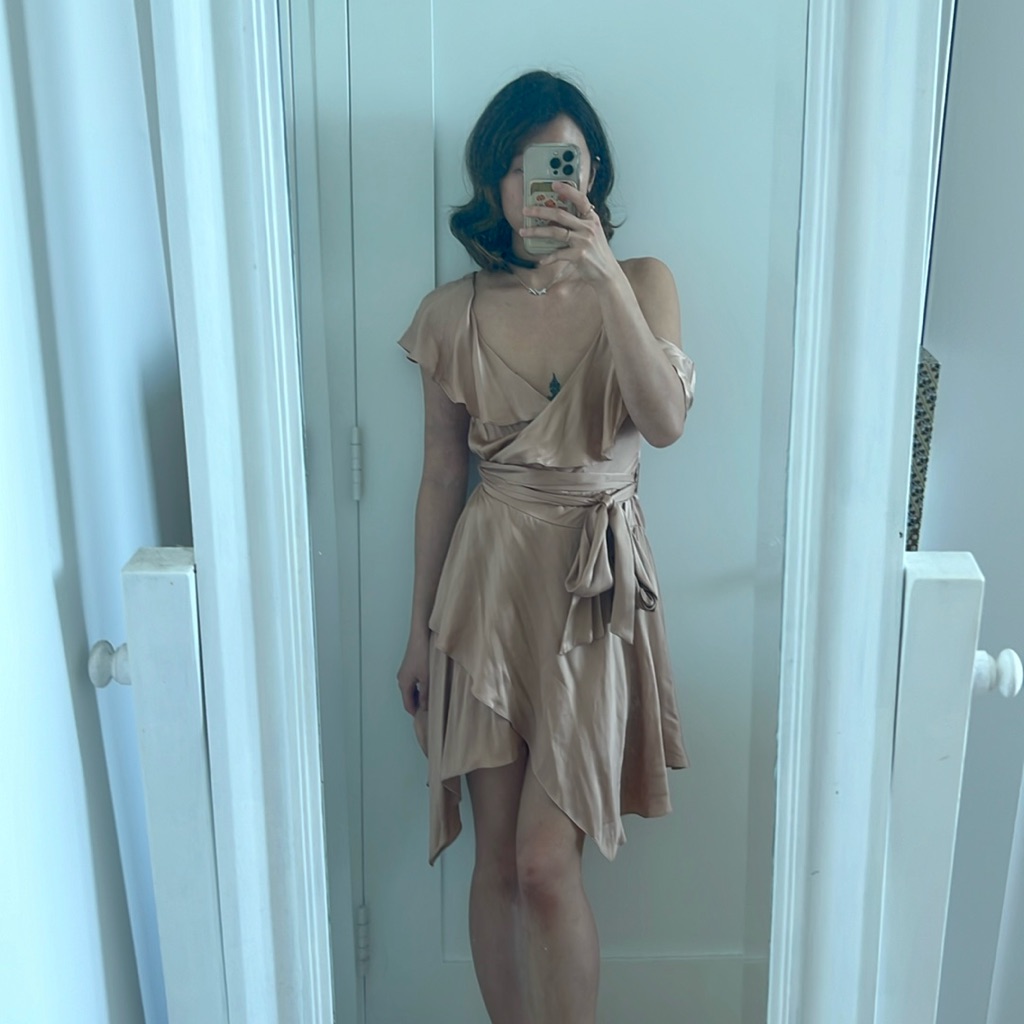 Zimmermann Blush Silk Asymmetric Ruffle Wrap Dress